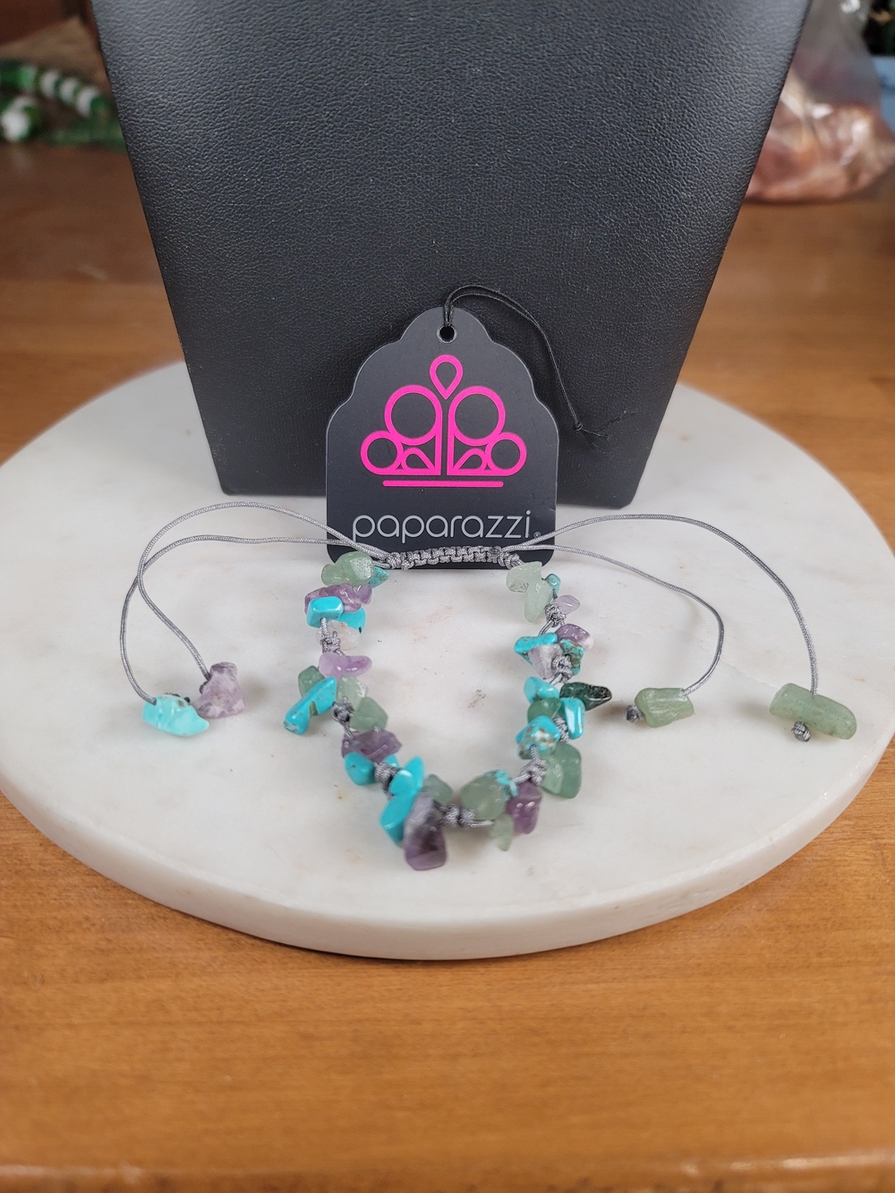 paparazzi Turquoise Purple Green Chip Bracelet - Adjustable Cord